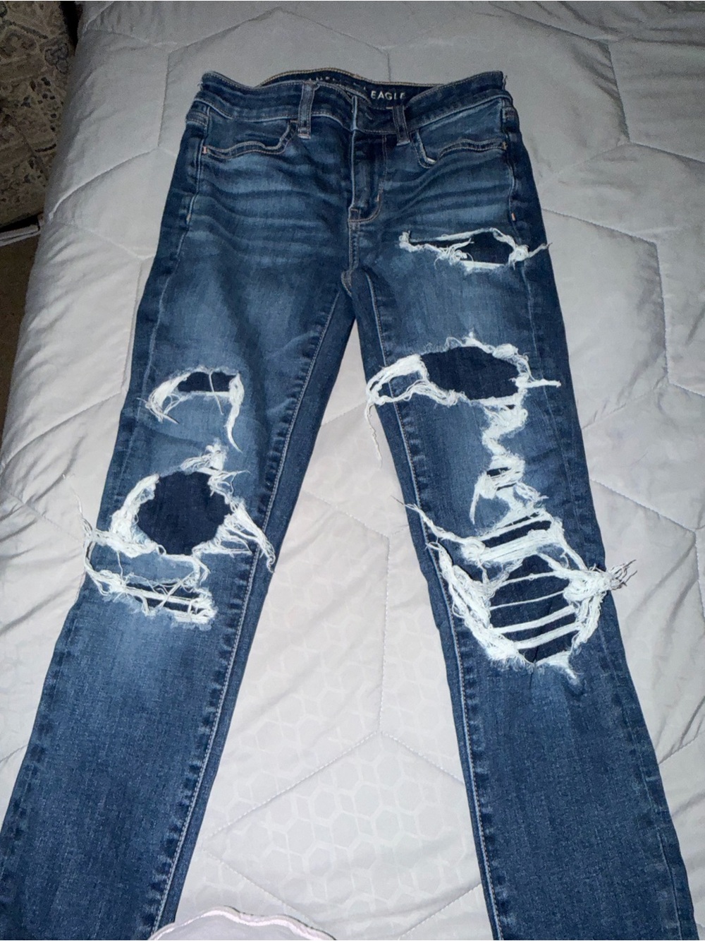 American Eagle Outfitters Women's Distressed Skinny Jeans - Blue